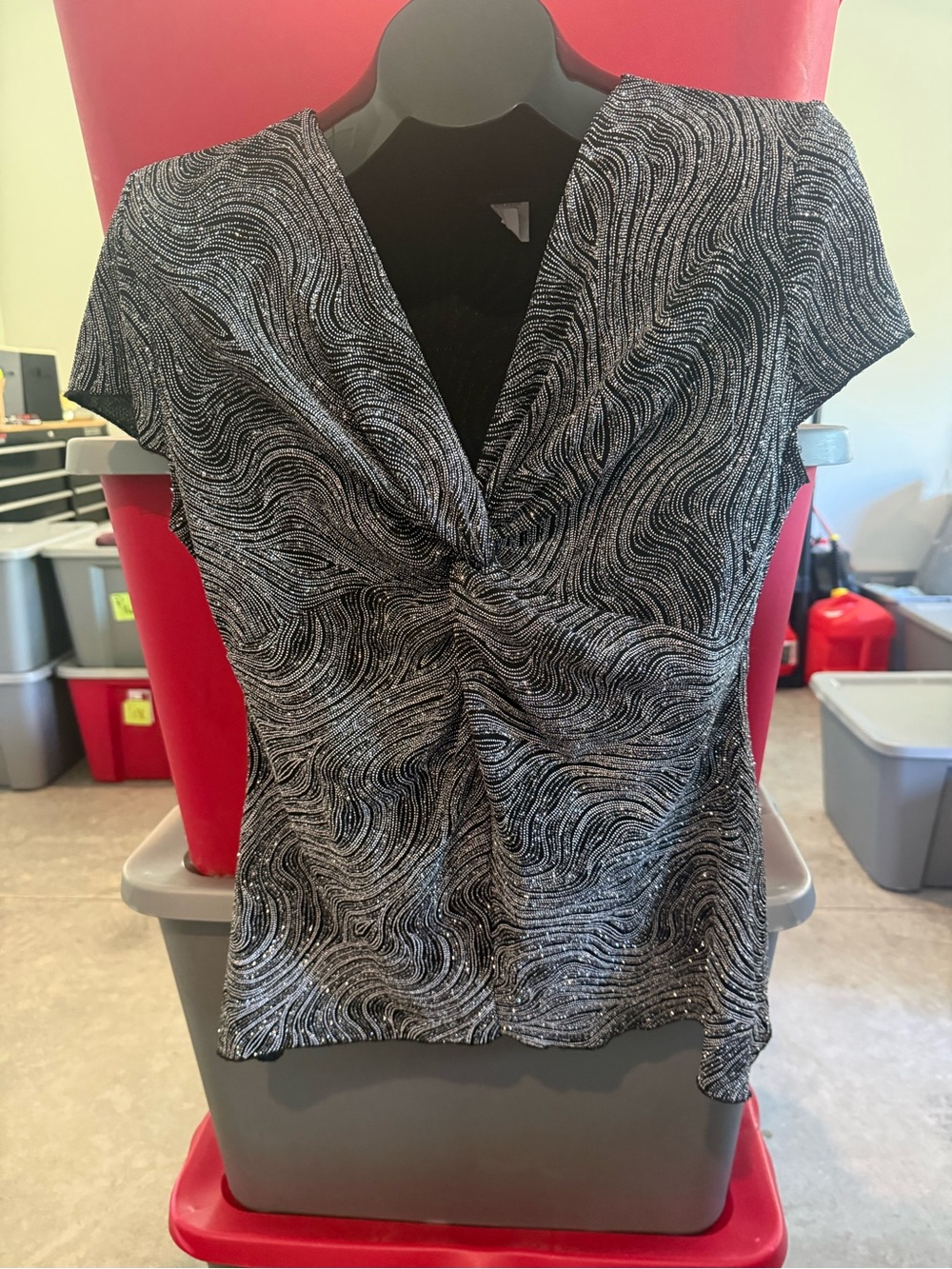 Shimmer Twist-Front Black & Silver Women's Top p83